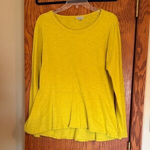 Relaxed Long Sleeve Layered-Hem Top - Yellow